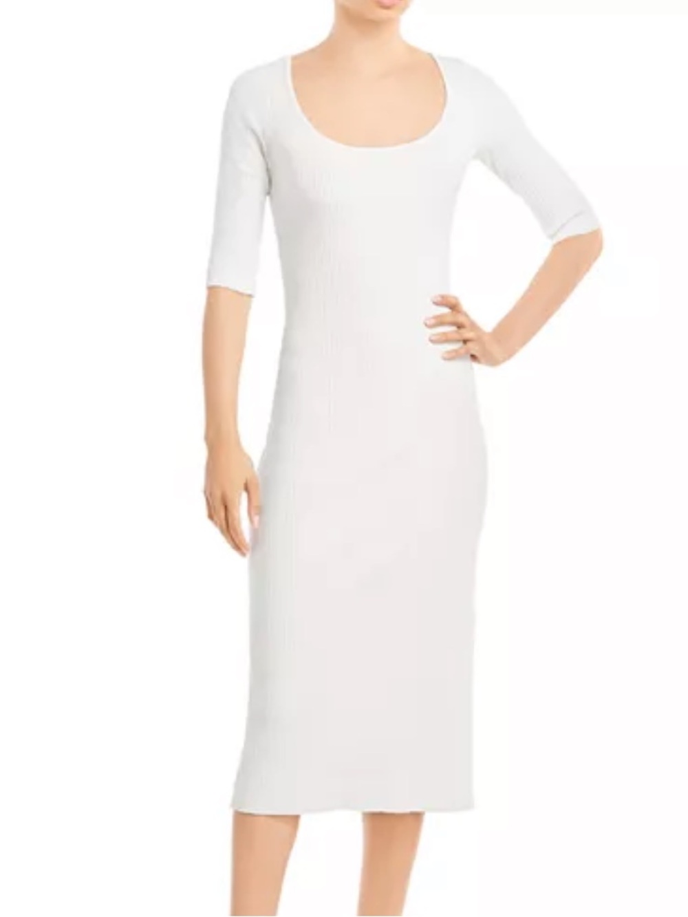 Vince Cream Ribbed Scoop-Neck Midi Dress